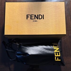 Fendi Yellow Box with Black Fendi Drawstring Pouch *BOX AND CASE ONLY*